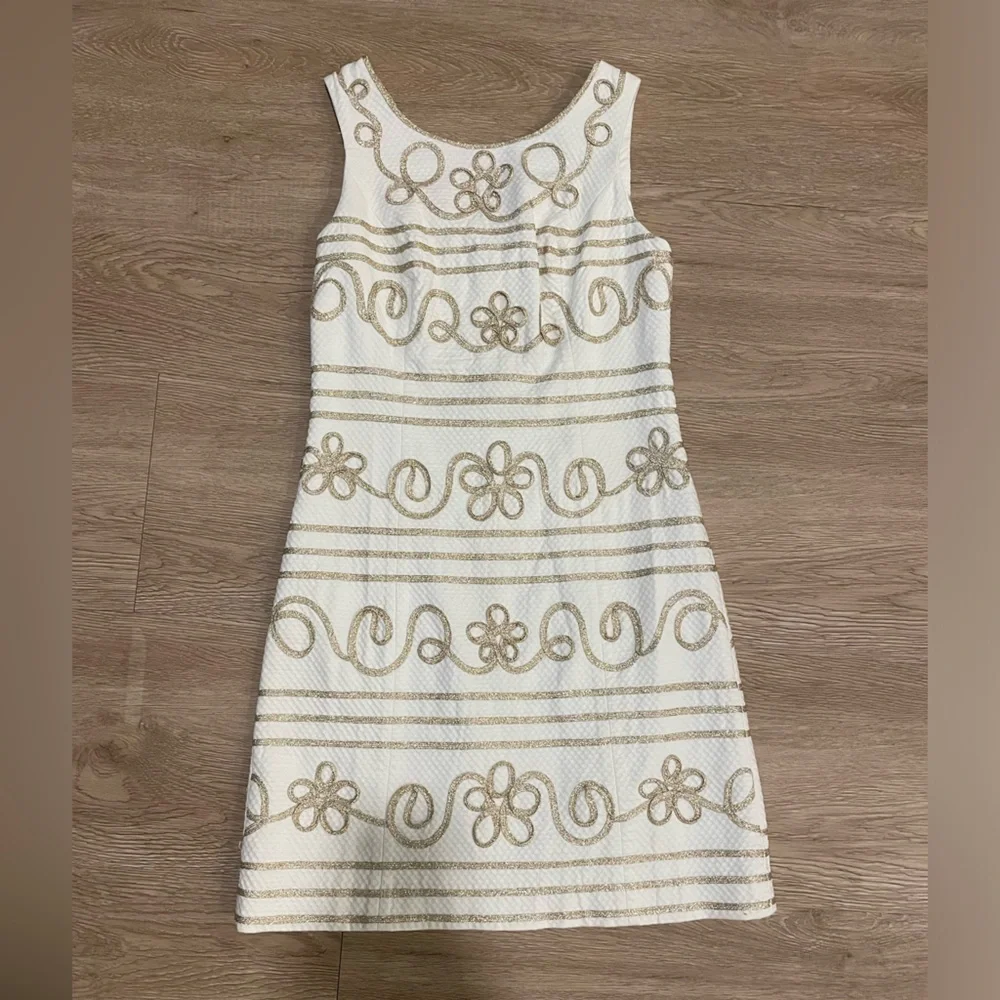 Lilly Pulitzer Icing Lennox Resort Mini Dress White and Gold Metallic Size 0 - Picture 1 of 1
